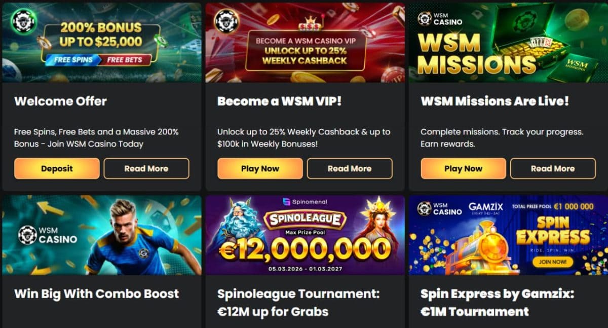 WSM Casino bono 2026: bienvenida 200%, cashback y VIP image 1